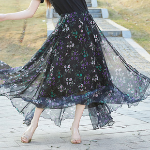 Women's printed midi skirt with large swing skirtŮ�bӡ��ȹ