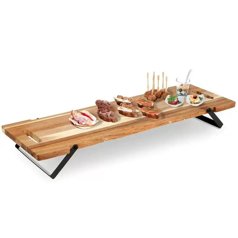 跨境新款木质奶酪板可折叠带手柄户外便携托盘竹制牛排水果托盘架