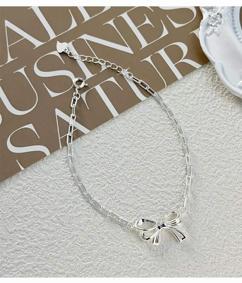 6g Weight Bracelets Classification 925 sterling silver Chain Material 1 Piece Quantity Holiday, Daily Occasion Sterling Silver Material Bow Knot Pattern Women's Gender Casual, Sweet, Simple Style Style Sterling Silver Bow Knot Bracelets 4