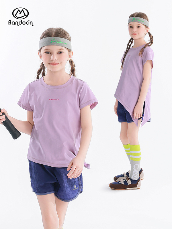 ハーフデグリーレジャーガールズ半袖Tシャツ夏薄手速乾服2025新しい子供用スポーツストレッチトップ夏服T|undefined
