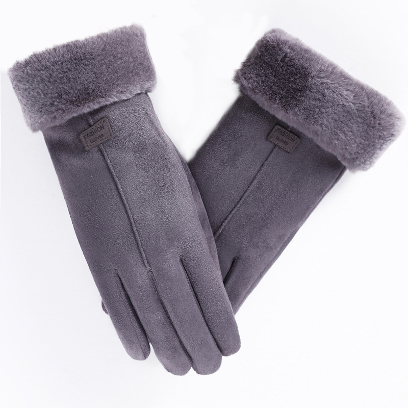 Guantes de gamuza de otoño e invierno, guantes de pelo de terciopelo ártico, guantes cálidos gruesos, pantallas táctiles a prueba de viento, guantes de mujer de ciclismo al por mayor