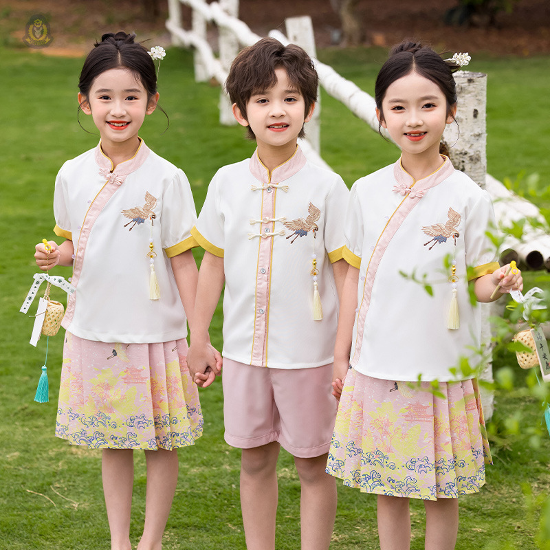 儿童汉服表演服国风国学朗诵马面裙民国古装幼儿园男女演出服六一