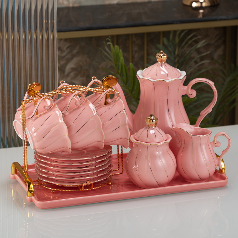 Nórdico de oro ligero lujoso Feng Shui conjunto de tazas de cerámica hervidor de agua set de regalos con bandeja transfronteriza