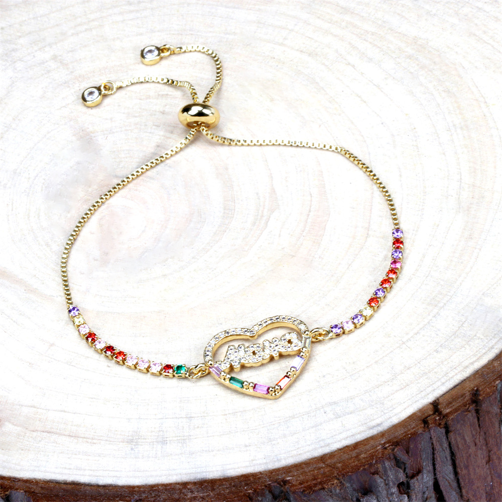 new motheru0027s day letter peach heart stacking creative copper inlaid zircon pull bracelet