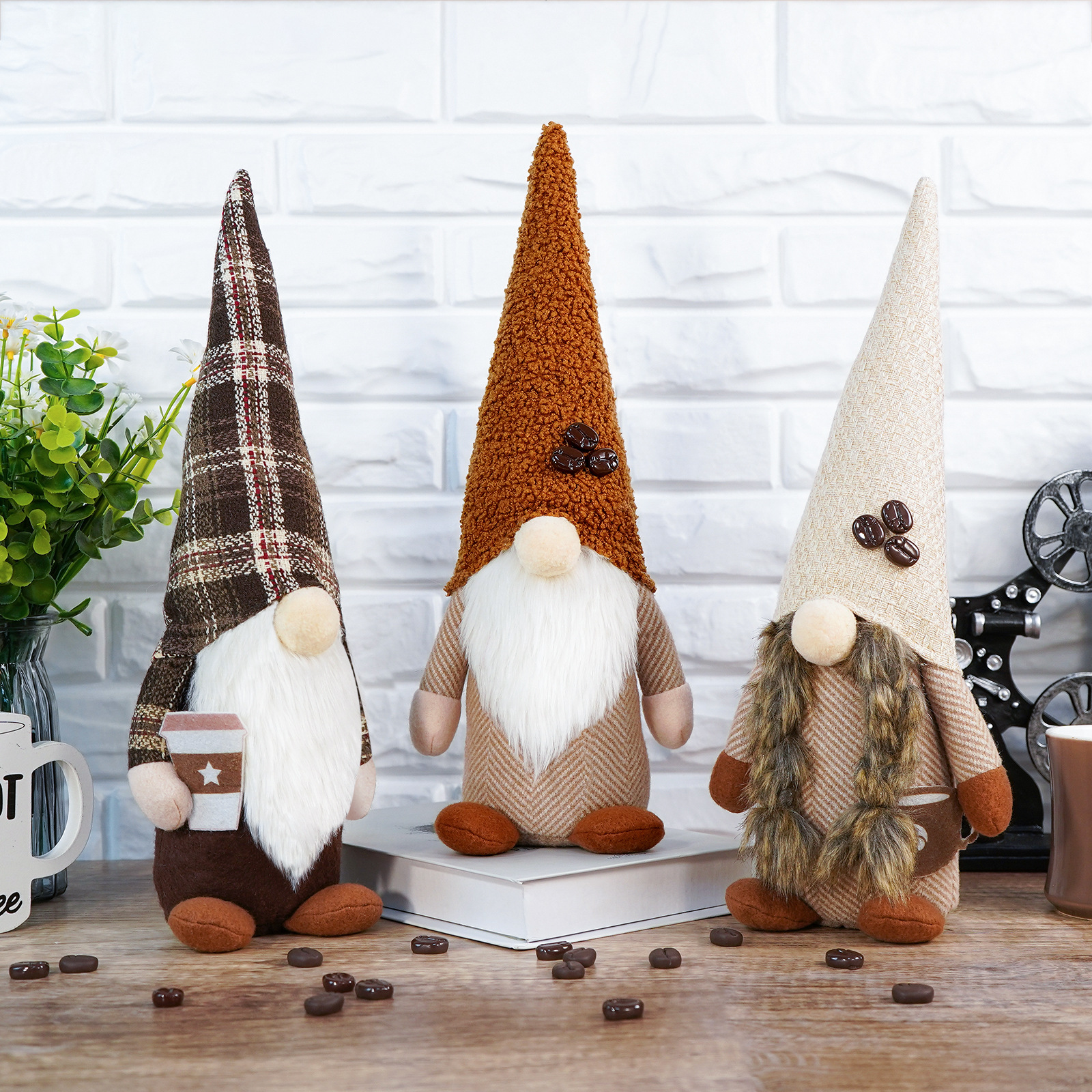 Nueva muñeca sin rostro del Festival de café transfronterizo con granos de café Rudolf muñeca decoración de la ventana decoraciones para el hogar