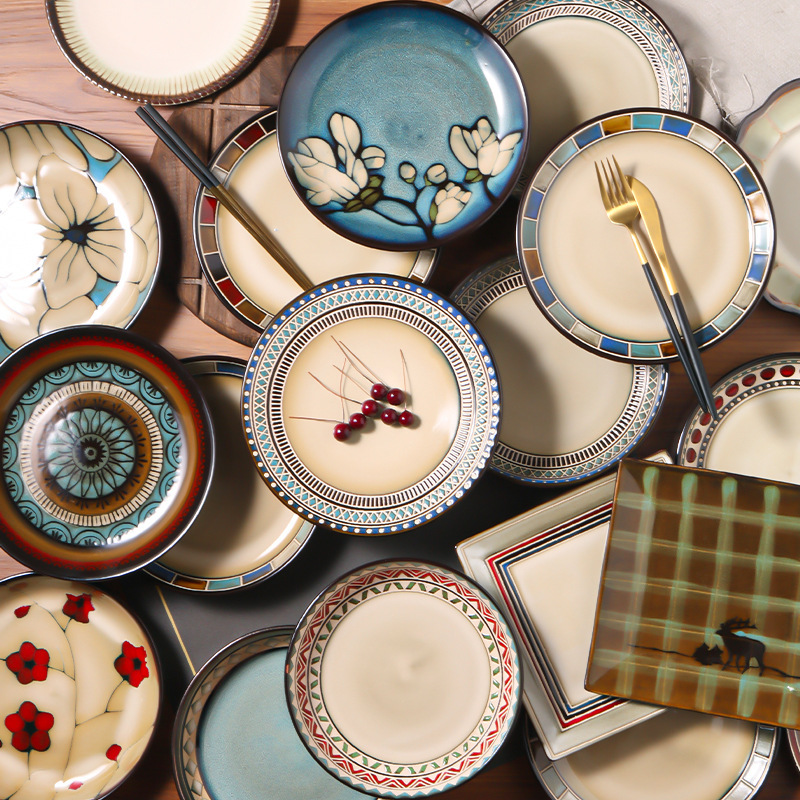 European-style Ceramic Dinner Plate Underglaze Color Hand-painted Plate Household Dish Salad Plate Creative Fruit Plate Steak Plate Flat Plate European-style Ceramic Dinner Plate Underglaze Color Hand-painted Plate Household Dish Salad Plate Creative Fruit Plate Steak Plate Flat Plate