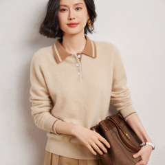 秋冬の新型POLOの襟は色のカシミヤのニットの女性のゆったりとしたプルオーバーのセーターにぶつかります。