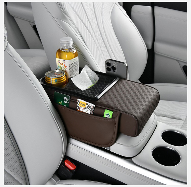 Five-In-One Armrest Box Mat, Non-Slip, Universal Car Booster Pad, Water Cup Holder, Car-Mounted Multi-Functional Three-Dimensional Embossed Storage