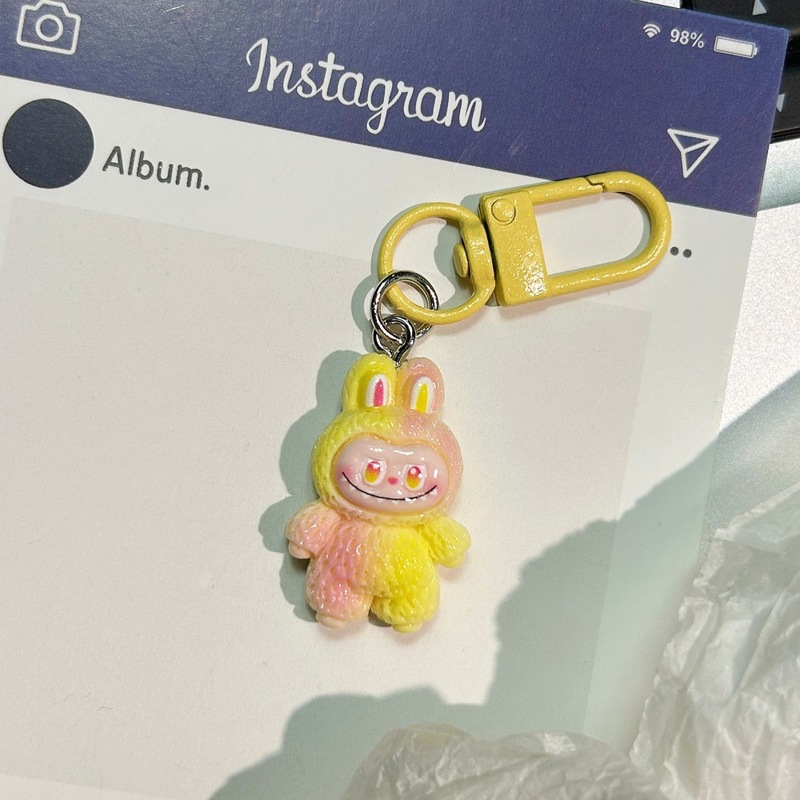 かわいいグラデーションラブブキーホルダー漫画 Q かわいいカラフルなバッグペンダント学生スクールバッグアクセサリー親友ギフト|undefined