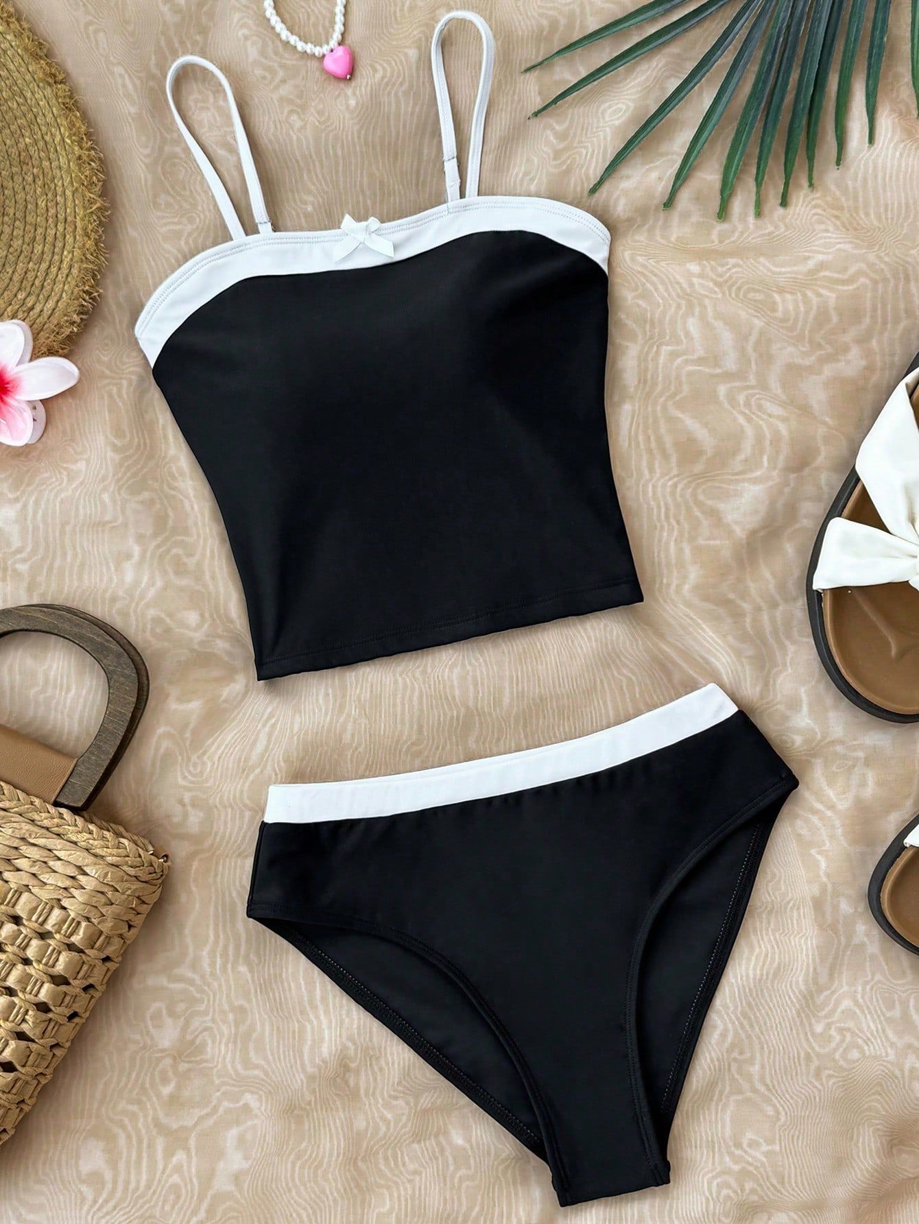 Baddräkt set flicka slim fit rygglös sommar simdräkt_voghion.com