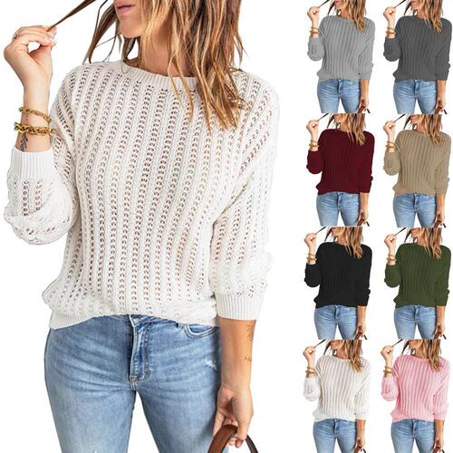 Women's Knit Round Neck Laced Top - Fall/Winter New Collection from Europe and America