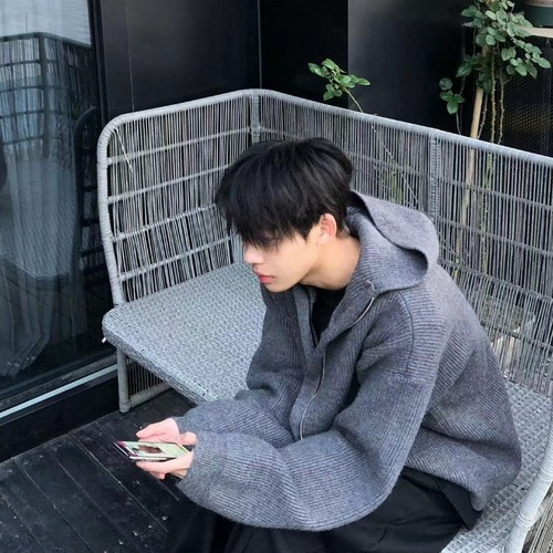 Korean zipper hooded sweatshirt relaxed atmosphere high-end autumn winter knit cardigan cleanfit coat