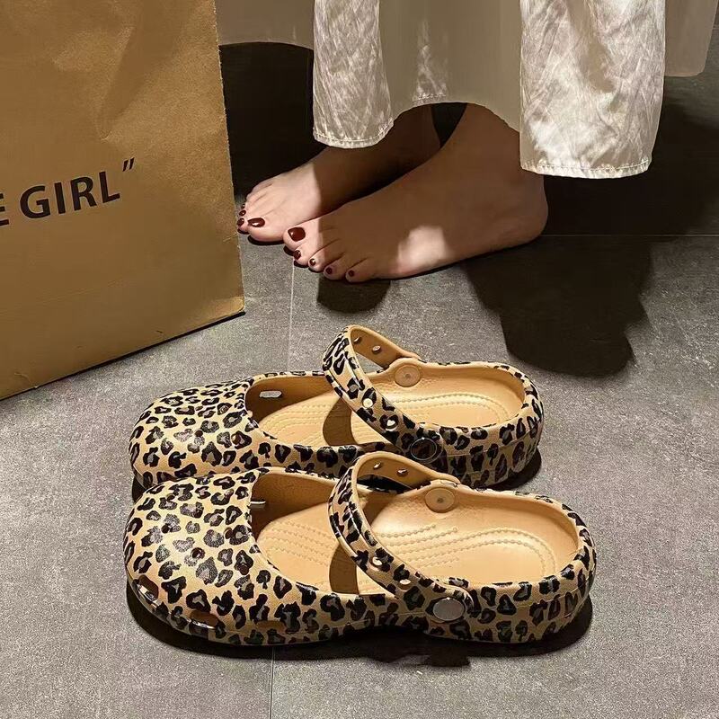 2026 Leopard Print Ballet Clogs Summer Fashion Women's Shoes Beach Shoes Closed-Toe Slippers Nurse Shoes Cute Slippers