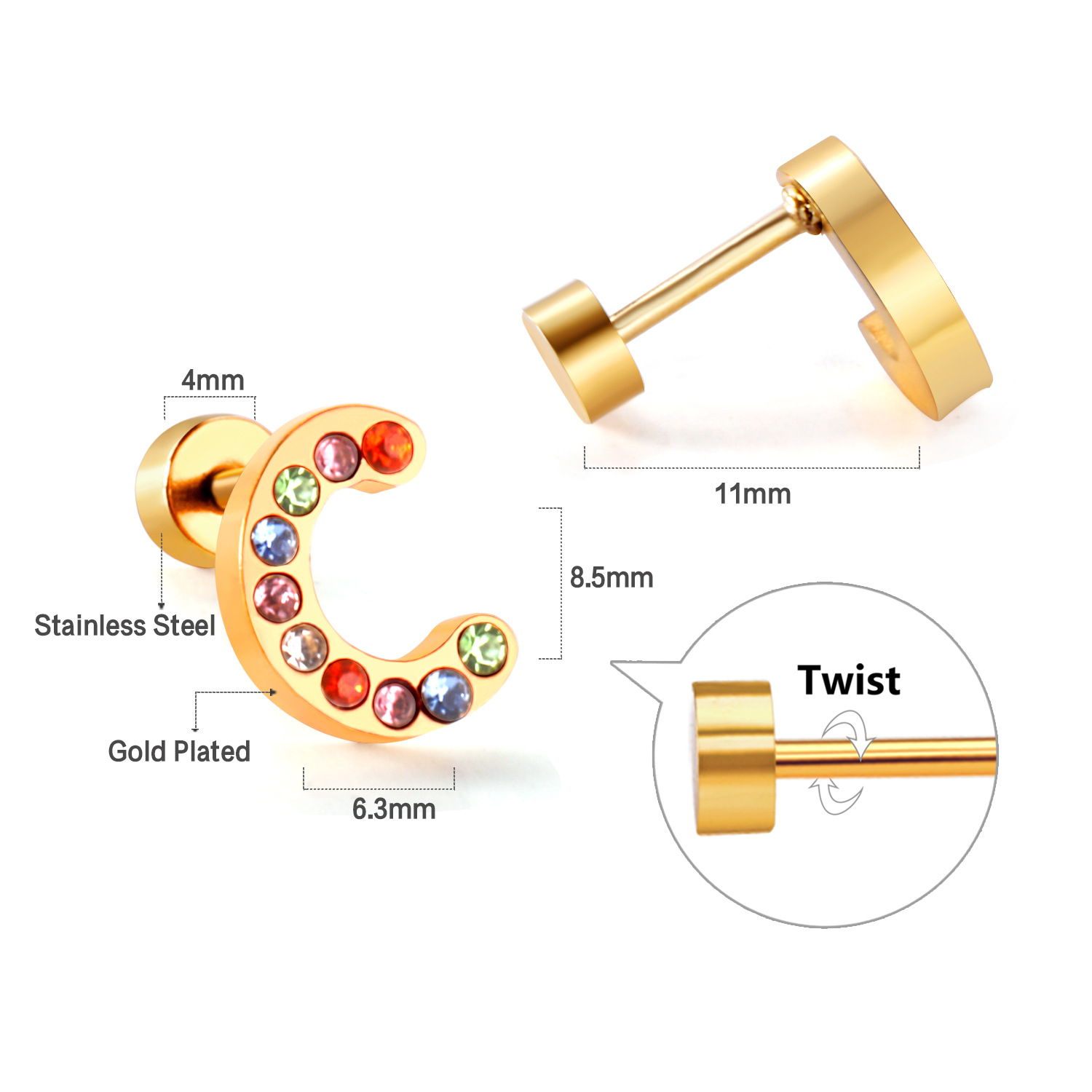 Fashion Letter Stainless Steel Inlay Zircon Ear Studs 1 Pair display picture 4