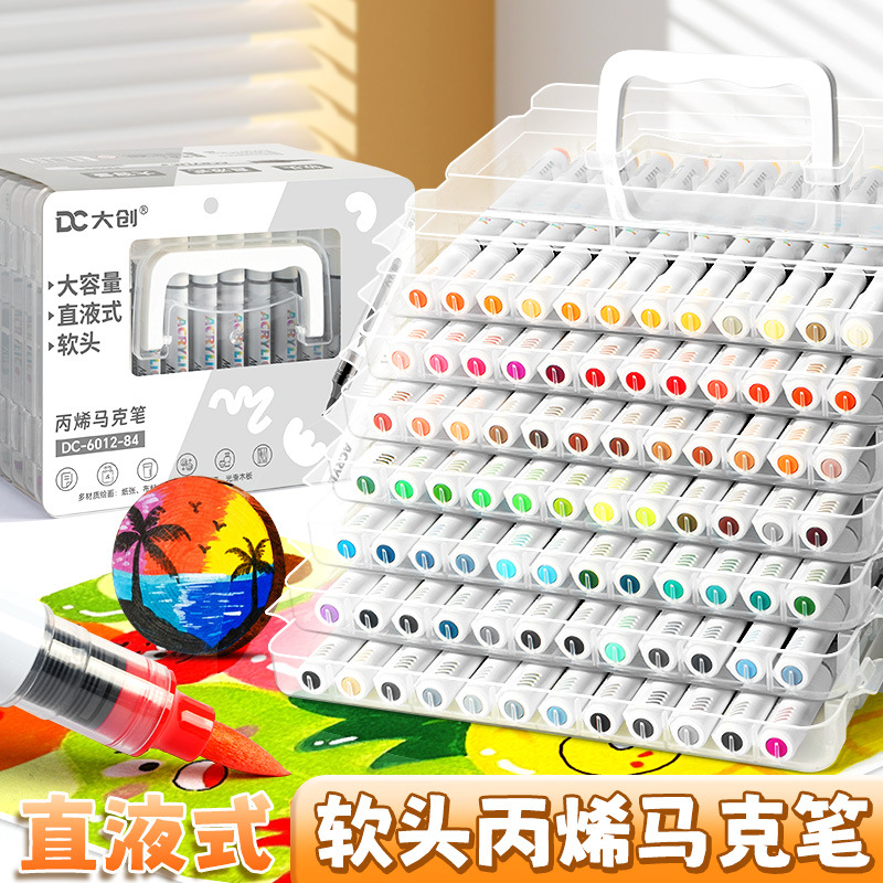 Lápiz de acrílico líquido directo de cabeza suave para estudiantes de arte 48 colores lápiz de acuarela opaco color plegable 12 pinceles de color