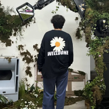 welldone权志龙同款雏菊印花长袖卫衣高街宽松男女拉绒潮牌上衣