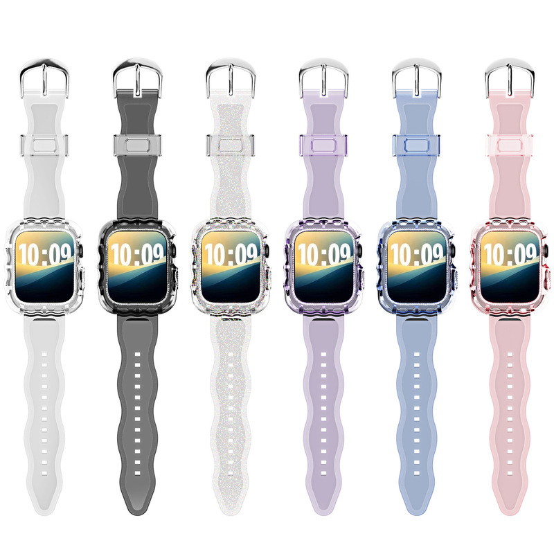 Suitable for Apple Watch 9 S10 S11 generation iWatch SE silicone wristband TPU wave integrated strap case
