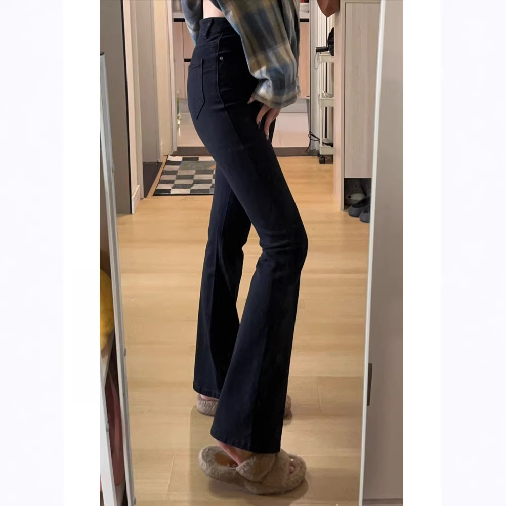Black Flared Jeans for Women, Spring and Summer New High-Waisted Stretchy Slim-Fit Petite Floor-Length Bootcut Pants