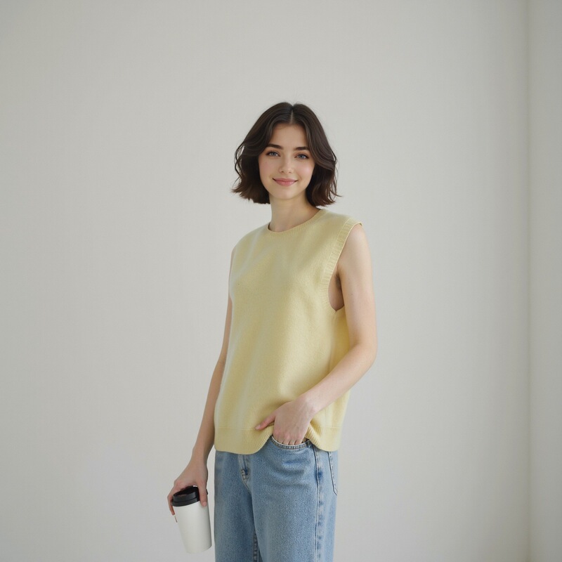 Fluffy and Skin-Friendly! Wool and Cashmere Blend Brushed Round-Neck Pullover Sleeveless Vest for Women, Casual Versatile Knitwear