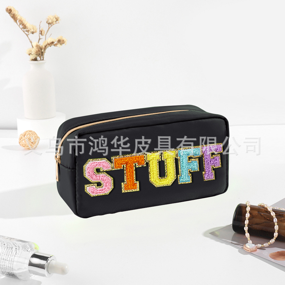 Transfronterizo amazon popular toalla bordada carta de nylon bolsa de cosméticos bolsa de almacenamiento de gran capacidad informal de las mujeres a prueba de agua