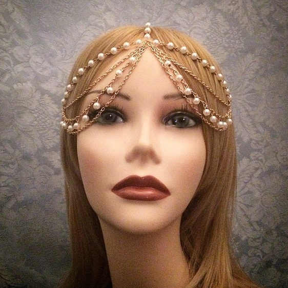 Inspired the gold -plated white beads head chain