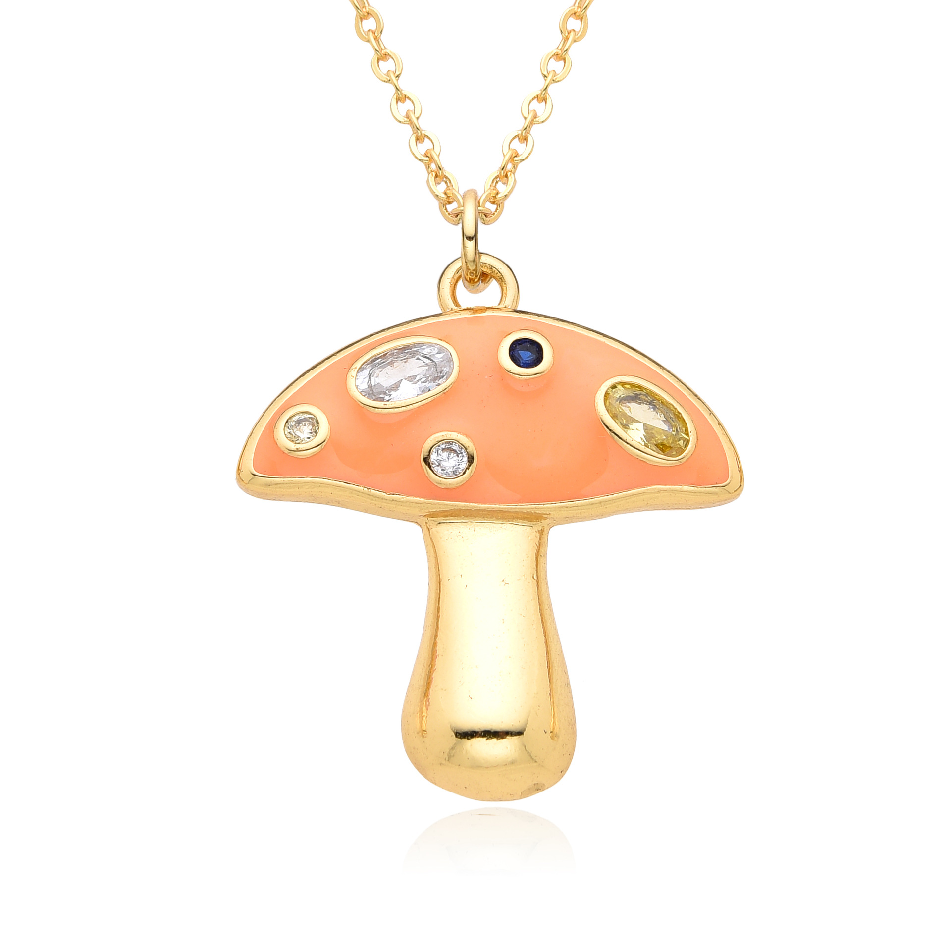 Copper Chain Material Copper Inlay Mushroom Zircon Pendant Necklace
