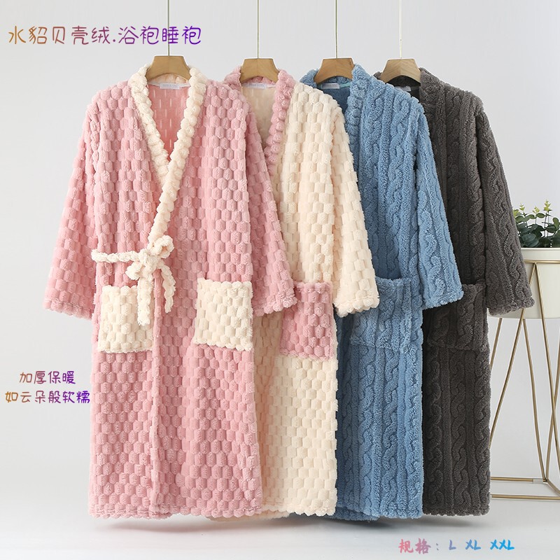 Autumn and Winter thickened warm men's and women's same style couple mink shell velvet bathrobe nightgown home wear