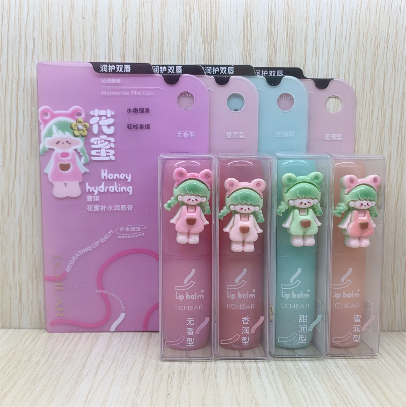 Bálsamo labial incoloro Lei Qi, hidratante, diseño de dibujos animados