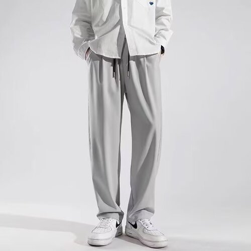 Slim Ice Silk 9/10 Inseam Men's Loose Straight Leg Casual Pants, Slimming and Versatile Fashion Wide Leg Air Conditioning Pants for Summer Men