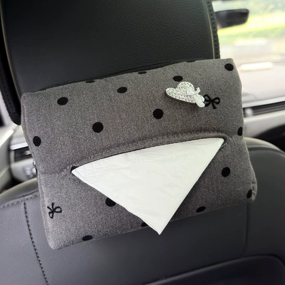 Car tissue box/set Seat Back Tissue Box, Car - white-bow-hat-gray-polka-dot-tissue-paper