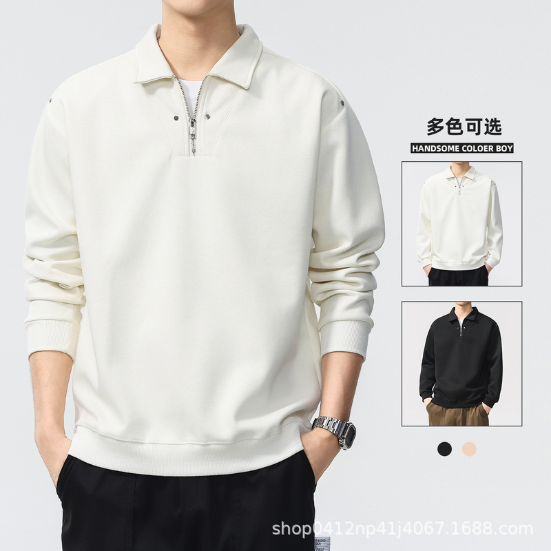 Half-Zip Sweatshirt for Men, Spring and Autumn 2026 New Style, Long-Sleeve Polo Shirt, Plus Size, Loose Fit