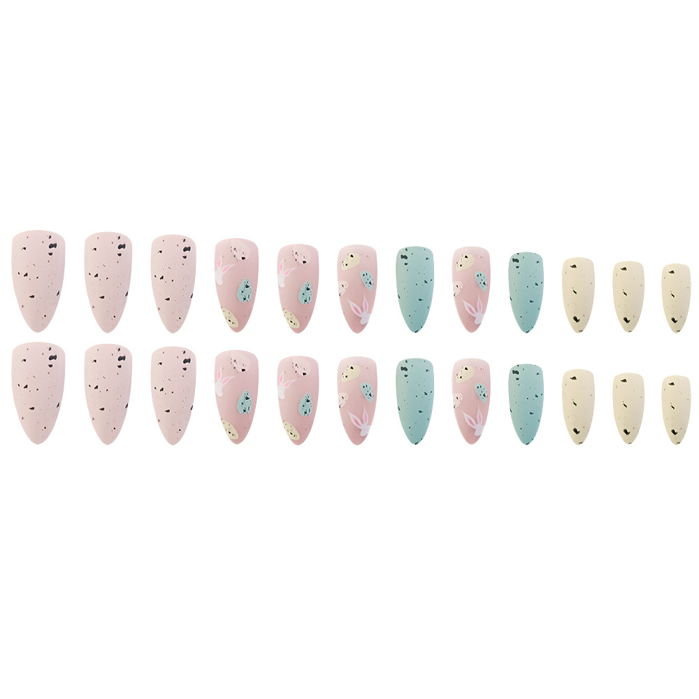 Ventas transfronterizas calientes de doble color de uñas falsas de dibujos animados conejo estilo lindo manicure suave con uñas dulces