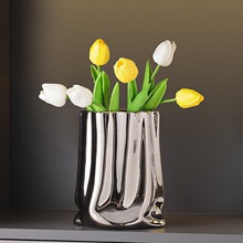 电镀银色陶瓷花瓶网红客厅摆件创意仿真花鲜花器装饰品工艺品礼品