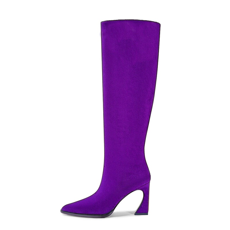 European and American Foreign Trade Spring and Autumn Suede High-Heeled Knee-High Boots, Slimming Effect, Large Size 45, Irregular Heel, Fashion Hot Girl High Boots