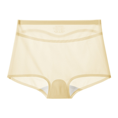 无痕内裤女士草珊瑚抗菌中腰冰丝凉感透气薄款性感透视速干平腿裤