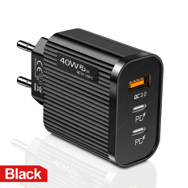 Dual Pd+Usb Charging Head with Typec Port Suitable for Fast Charging of Apple and Android Devices, European and American Standard Multi-Port Adapter