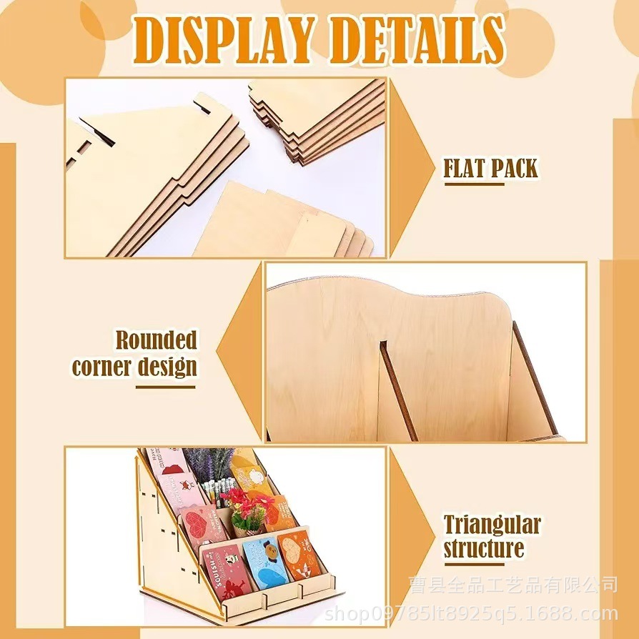 Soporte de exhibición de etiqueta de estante de 12 rejillas de madera transfronteriza Soporte de exhibición de tarjeta de felicitación de tarjeta de 4 capas Soporte de exhibición de mostrador minorista