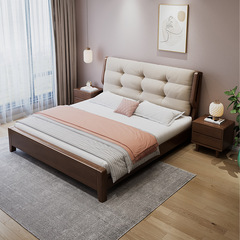 Nordic Cloud Solid Wood Bed, Natural Wood with Soft Backrest, High-Box Gas-Piston Design, 1.8m Japanese-Style Double Bed with Upholstered Headboard for Master Bedroom