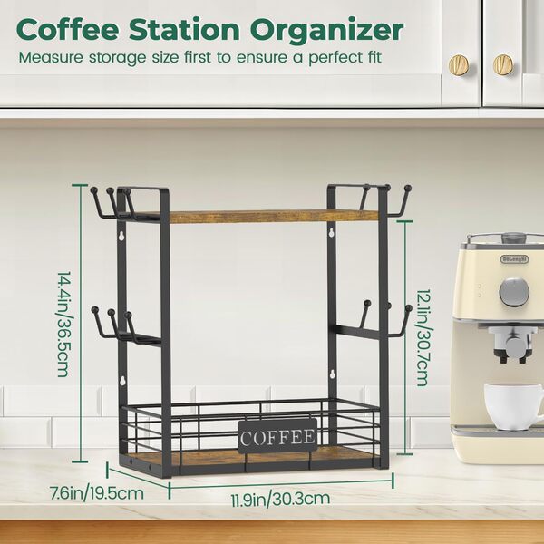 Kitchen storage placement coffee bar station organizer mug rack…