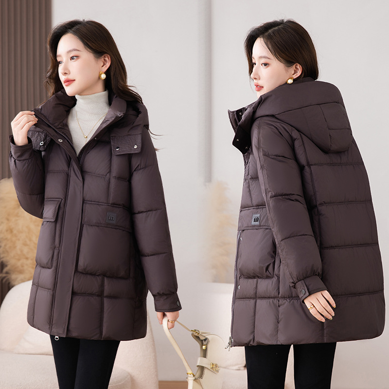 Algodón con capuz para mujeres invierno 2025 nuevo hombre pequeño medio largo de moda extranjera calentamiento abrigo de algodón deportivo suelto image 1
