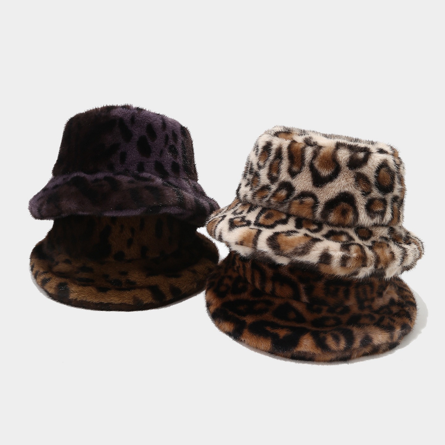 Otoño y invierno sombrero de pescador de moda femenina de estilo americano estampado de leopardo grueso calentamiento sombrero callejero de moda roja imitación sombrero de lana de visón
