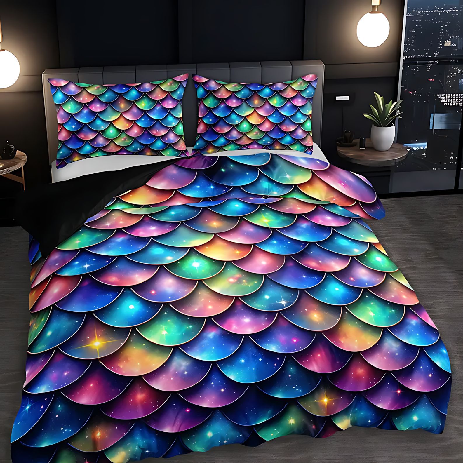 TEMU / JIT Kit de edredón transfronterizo de color brillante escamas de pescado 3D fuente de impresión digital fabricante puede fijar