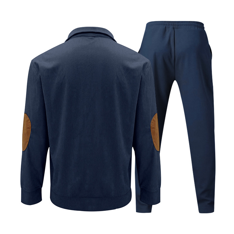 Abbigliamento da uomo casual, completo con pantaloni e felpa in velluto a coste con colletto alto e maniche lunghe_voghion.com