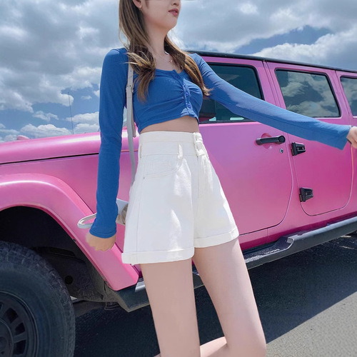 Women's High-Waisted Denim Shorts 2025 Spring Summer Korean Style Loose Slimming Student A-Line Hot Pants Trendy