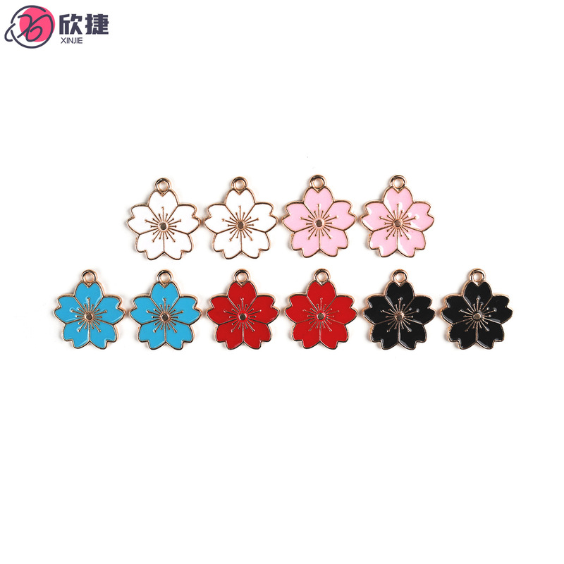 Colorful Daisy Cherry Blossom Five-Petal Flower DIY Alloy Jewelry Accessories Enamel Hair Accessories K Gold Color Accessories Pendants