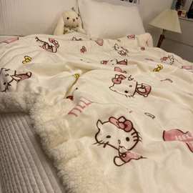 冬季可爱爱心kitty猫羊羔绒毛毯加厚牛奶珊瑚绒毯子沙发盖毯