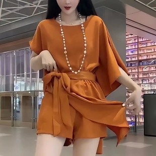 2025 Southeast Asia Hot-Selling Women's Summer New Fashion Stylish Waist-Cinching Tie Top and Shorts Two-Piece Set for Women