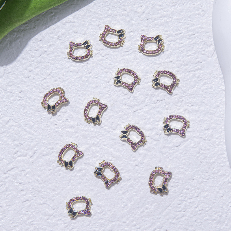 Kt Cat Cartoon Nail Art Jewelry Metal Cut Out Cute Hello Kitty Inlaid with Diamond Nails Alloy Nail Art Diamond Accessories