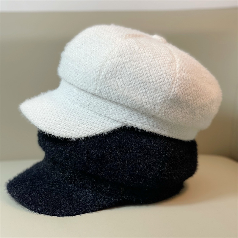 Chenille Octagonal Hat For Women Warm Autumn And Winter Beret_voghion.com