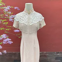 Шаль Cheongsam, прочное кружево династии Хань, жемчужные кисточки, облачные плечи ручной вязки, элегантные аксессуары, реквизит для фотографий, верхняя одежда в китайском стиле.